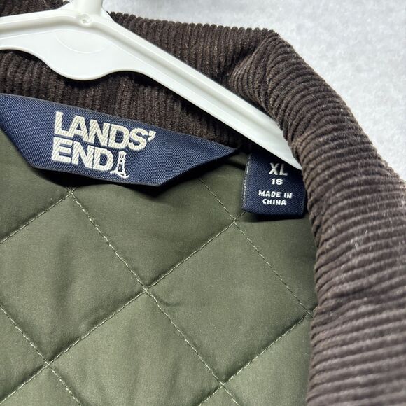 Lands' End Sz XL 18 Quilted Riding Jacket Green Primaloft Packable Coat Chore - Picture 2 of 6